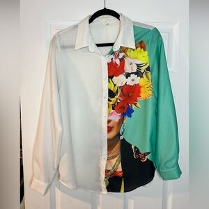 Colorful Floral Face Button-Up Shirt